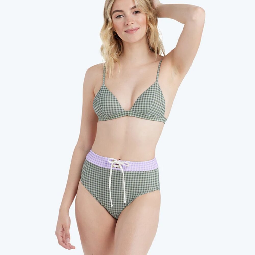 Summersalt Triangle Top and Lace-Up High Leg High Rise Bikini Bottom Gingham